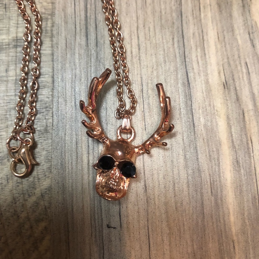 Antler Skull Gold Bling Necklace